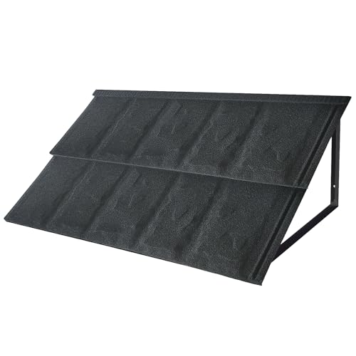 Fixed Metal Patio Awning, Sun Rain Shelter, for Door Window Outdoor Rain Snow Protection, Slate Tiles Metal Awning with Triangle Steel Frame