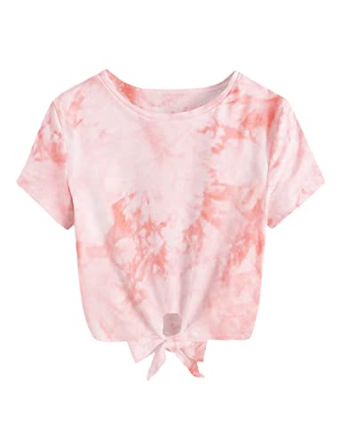 Kilymosy Girls Pink Shirt Short Sleeve Blouse Pink Tie Dye Tunic Tops Size 9-10 Years #TOP3