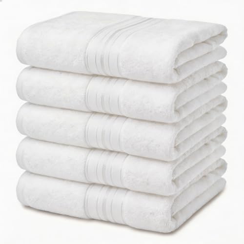 meishiqi 100% Cotton Hand Towels for Bathroom, 5 Pack, 12" x 27", White