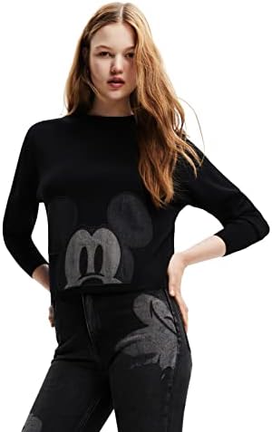Desigual Women's Woman Flat Knit Thin Gauge Pullover, Black, XL