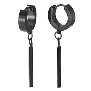 Noir Anneau Boucle d’oreille Charnière avce Pendantes Cuboïde Bâton Barre – Créoles Huggie – Acier