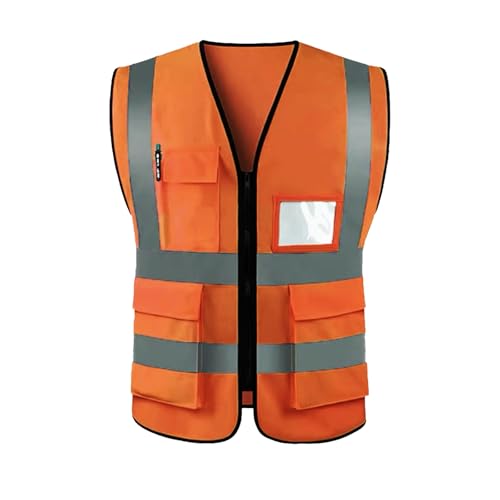 Olsdeeool Hi Vis Multi-Pocket Safety Vest - Lightweight With Reflective Tape for Traffic, Construction - Wear to 140 to 160 pounds - Orange