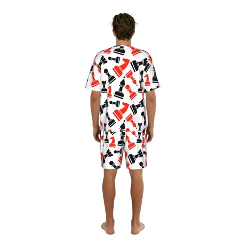 Pijama de ajedrez de dos piezas para hombre con acabados de alta costura 2