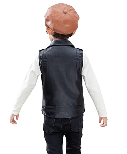 LUCKFACE Faux leather Motorcycle Dress Casual Boys Joker Vest (Black), (5/6y) - Image 3