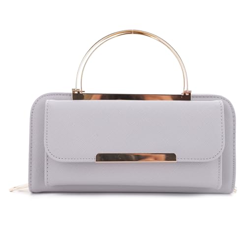 Isabelle Elegant Crossbody Cell Phone Wallet on Chain Purse with Metal Bar and Top Handle Formal Evening Clutch