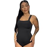 Maiô Body Collant Feminino Básico com Alças Largas Preto Decote (BR, Alfa, M, Regular, Padrão, Preto)