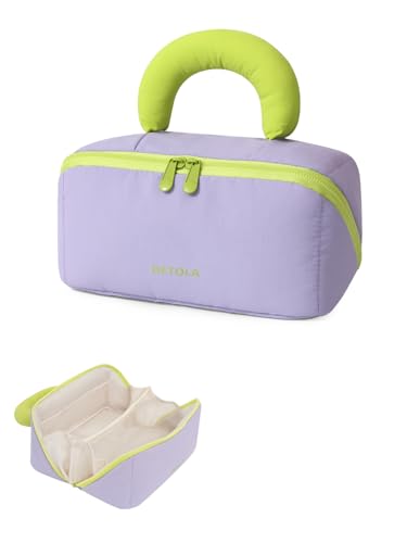 Detola Makeup Bag, Large Capacity Cosmetic Bags Travel Toiletry Bag for Women Waterproof Make up Organizer Portable Open Flat Cosmetic Pouch with Brush Compartment Travel Gifts for Women, Purple