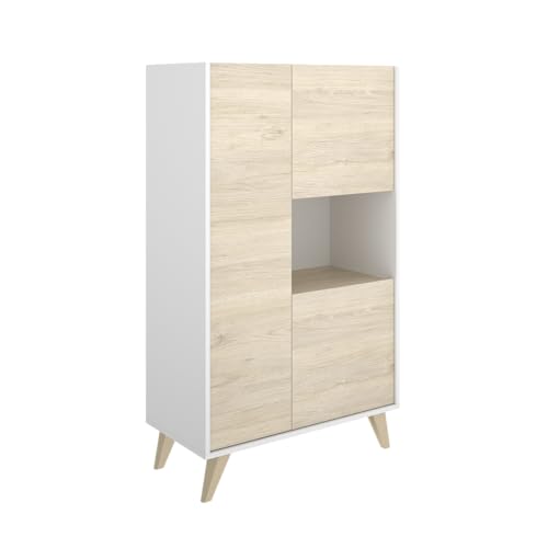 DEKIT GRUPO RIMOBEL NESS - APARADOR ALTO DE 3 PUERTAS Y 4 ESTANTES - 135X81X43 cm - BLANCO / NATURAL
