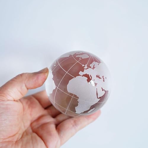 Image of 3.15in Crystal Earth Globe with Stand Glass World Globe Paperweight | Premium K9 crystal Includes metal stand Ready for desk office bookshelf and home display
