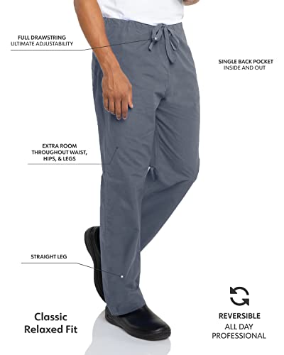 Landau Essentials Unisex Relaxed Fit 1-Pocket Drawstring Scrub Pants 7602 Steel Grey - Thumbnail 2