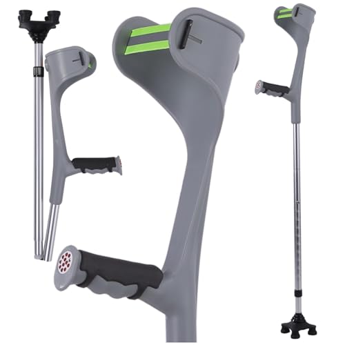 mugenbo クラッチ杖 【健康雑誌掲載！ 作業療法士監修】 ロフストランドクラッチ 松葉杖 まつばづえ 折りたたみ 折り畳み ステッキ アルミニウム 軽量 歩行補助 リハビリ 適応身長(参考):150~185cm (グレー1本 4点足)のサムネイル
