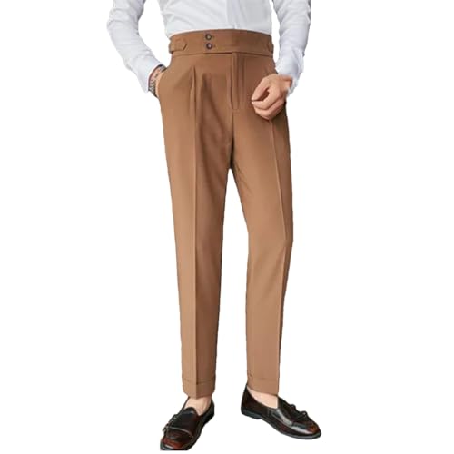 Kelsiop British Style Autumn Solid High Waist Trousers Men Formal Pants Slim Fit Business Casual Suit Pants