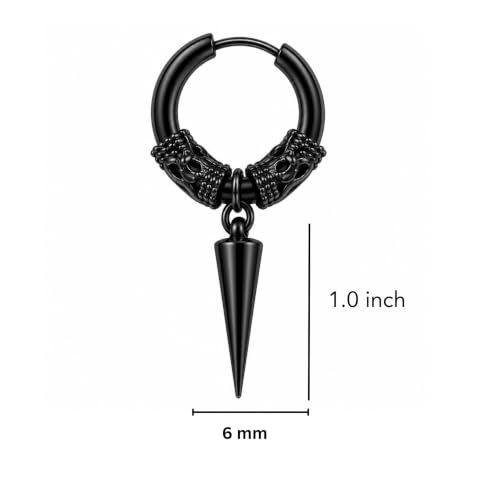 Image of THE MEN THING BLACK LOKIS FANG - 6mm Pure Titanium Steel Hoop Earrings for Men & Boys (2pcs)