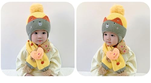 2 in 1 Girls Boys Winter Warm Knitted Thermal Fleece Lining Cartoon Dinosaur Hat Scarf Neck Warmer Scarf Set4