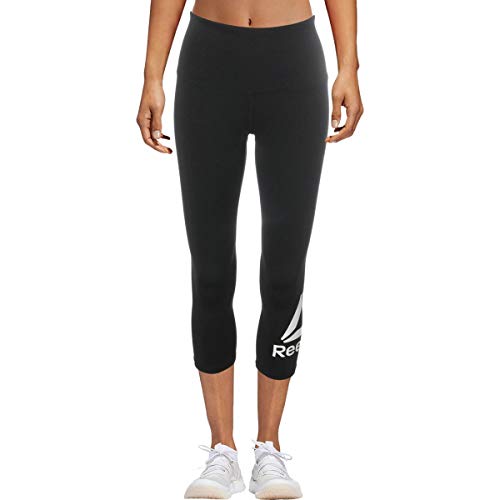 Reebok Women's High Waisted Capri Workout Leggings - Cropped Performance Compression Gym Tights - Wanderlust Black, Medium