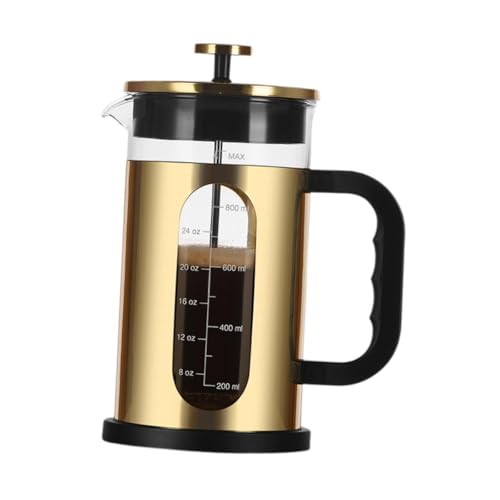 Baoblaze Cafetera Francesa Jarra Tetera Filtro Plunger Fabricada con Vidrio Borosilicato Y Acero Inoxidable Resistente Al Adecuada para Cocina Hogar, Oro