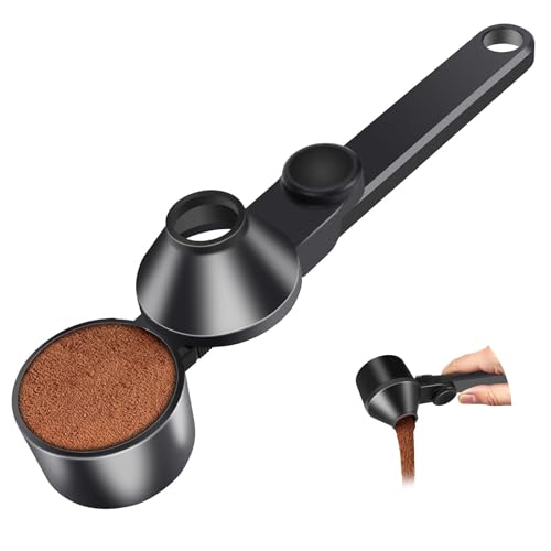 Coffee Scoop with Built-in Funnel & Long Handle - Precision Dosing Spoon for Reusable K-Cups Protein Powder Scoop Ground Coffee - 2 Tbsp Measuring Spoon BPA-Free PCTG Black (1 Pack)