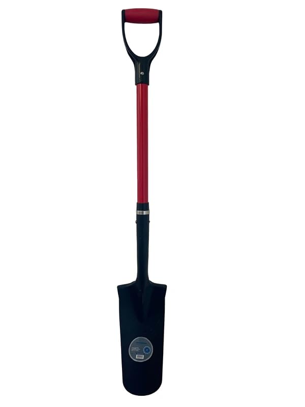 Drainagespaten 380 x 150 mm mit Fiberglasstiel & D-Griff Stabiler 1 74 mm Stahl Grabenspaten mit Tritt Profi Kabellöffel Pflanzspaten Gartenspaten Schwarz pulverbeschichtet