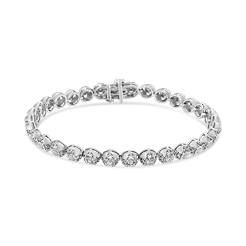 Original Classics .925 Sterling Silver 1.0 Cttw Diamond Miracle-Plate Open Quatrefoil Flower Circle-Link 7" Tennis Bracelet (I-J Color, I3 Clarity) #TOP1