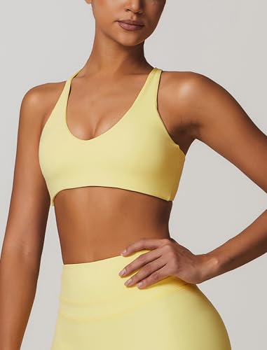 Image of ABOCIW Womens V Neck Twist Back Sports Bra Padded Low Impact Fitness Yoga Bra Workout Crop Top