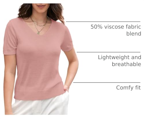 Image of DAIMIDY Women's Short Sleeve Sweater V Neck Summer Knit Tops