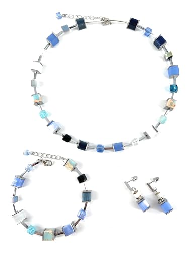Parure collier et bracelet géométrique en pierres naturelles cubes pour femme