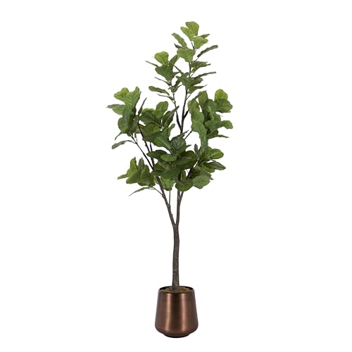Kate and Laurel Fidmont Faux Fiddle Fig Tree with Portell Metal Planter Pot, 6 FT, Antique Bronze...