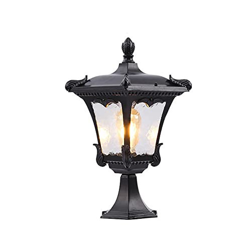 LumosPro European Style Retro Outdoor Post Light - Durable Aluminum Lantern with Water Glass Shade for Garden, Deck, and Pathway E27 Compatible(Dark,H36cm)