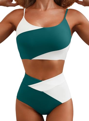 Image of Herseas Women 2 Piece High Waisted Bikini Sets Color Block Popular Swimsuit 2026 Summer Beach Best Bathing Suits