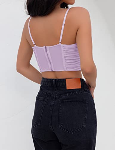 ZESICA Women's Summer Corset Tops Sexy Spaghetti Straps Mesh Bustier Top Cute Camisole Tank Tops3