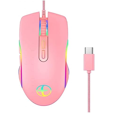 Gaming Mouse, AVEKI Type C Fast Charging Port Wired Mouse Optical Ergonomic Mouse with RGB Backlit 3200 DPI 7 Buttons for MacBook Pro MacBook 12 and More USB Type C Devices (Type-c) Cover