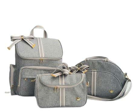 Kit Bolsa Bebe Maternidade Mochila Luxo Cinza 3 bolsas Laço, IBMKIDS
