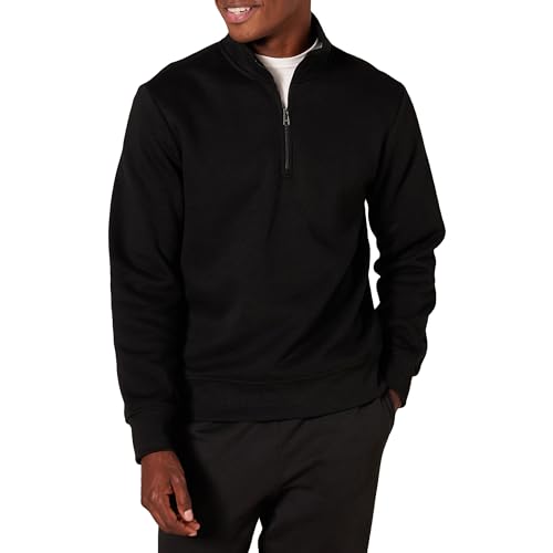 Amazon Essentials Herren-Fleece-Sweatshirt, langärmelig, Viertelreißverschluss, Schwarz, Größe XL