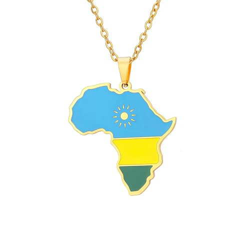 Générique Collier carte du Rwanda pour femme et homme - Pendentif carte d'Afrique - Bijou en acier inoxydable - Bijou cadeau