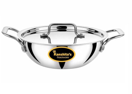 Image of Kanshita's Rasoiware Platinum Series Triply Kadhai - 5L Stainless Steel with Lid, Induction & Gas Stove Ready (31.5 cm)