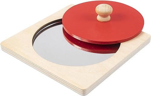 KFDDRN Montessori-Spiegel, Baby-Spiegelknopf Puzzle-Spielzeug, Rundes Holzspielzeug in geometrischer Form Frühes