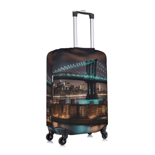New York Manhattan Bridge Night Print Personalized Travel Luggage Cover With Zipper, Elastic Luggage Cover,For Daily Use3