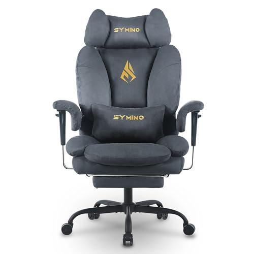 Image of Symino Gaming Chair with Footrest, Up /Down Armrests, Suede Fabric Ergonomic Office Chair, 155 Recline Computer Chair for Desk, Grey