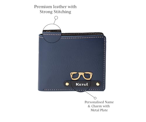 Image of Men Leather Personalized Wallet I Customized Slim Stylish Purse with Name & Charm I Unique Birthday Anniversary Gift Love Husband Employees Clients (Blue)