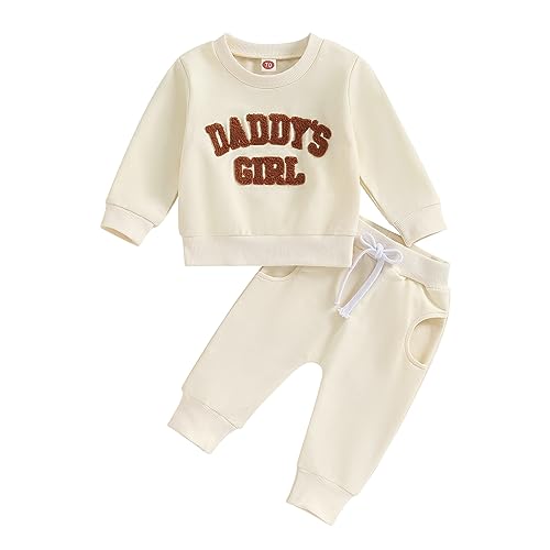 Image of FIOMVA Daddys Girl Baby Clothes Toddler Fall Winter Outfits Sweatshirt Pants 2 Piece Set Shirt Sweatpants Suit