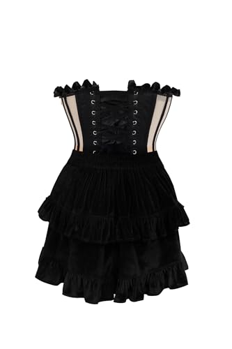 Image of Daisy corsets Women's Daisy Corsets Top Drawer 2 Pc Steel Boned Nude & Black Mesh Underwire Bustier Corset & Skirt Set - Luxury Brand