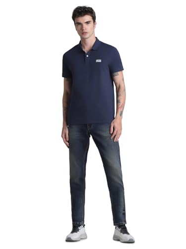 Image of Jack & Jones Men Cotton Solid Slim Fit Polo T-Shirt
