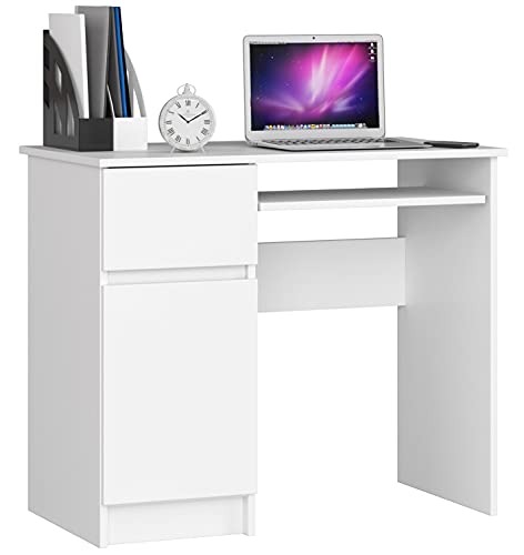AKORD Bureau Ordinateur Piksel avec Tablette Coulissante Clavier | Simple avec Rangement | 1 Tiroir et 1 Compartiment avec Porte | Desk | Table d’Ordinateur | L90 x...