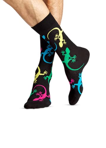 JNRB Men's Cotton Colorful Bright Crew Dress Novelty Socks Funny Reptiles Amphibians Exotic Animal Insects Printed, L-XL