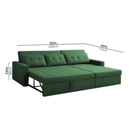 Image of Emilio 4 Seater RHS L - Shape Pull-Out Sofa Cum Bed Sofa for Living Room (Green Fabric Color) Premium Fabric Sofa Set for Living Room Sofa Cum Bed