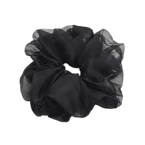 Pack of 3 Hair Bobbles Hair Accessories Chiffon Organza Hair Rings Hair Band Large Hold Elastic Hair Wiggle for Girls and Women Black