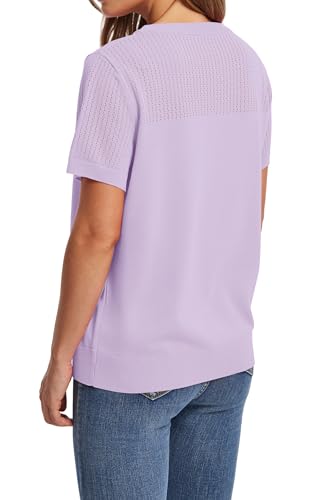 Image of WIHOLL Short Sleeve Sweater for Women Trendy Summer Tops 2026 Early Spring Fashion Business Casual Outfits