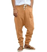 Comdecevis Men's Casual Linen Pants Lightweight Cotton Elastic Waist Drawstring Summer Beach Pant...