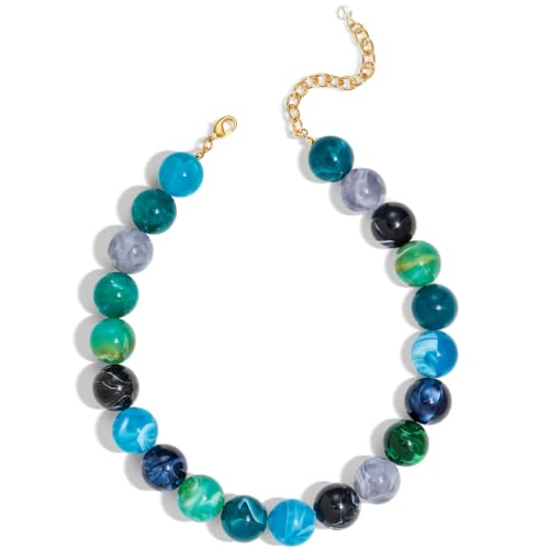 FAUTHENTICUTE Blue Chunky Beaded Statement Necklace for Women