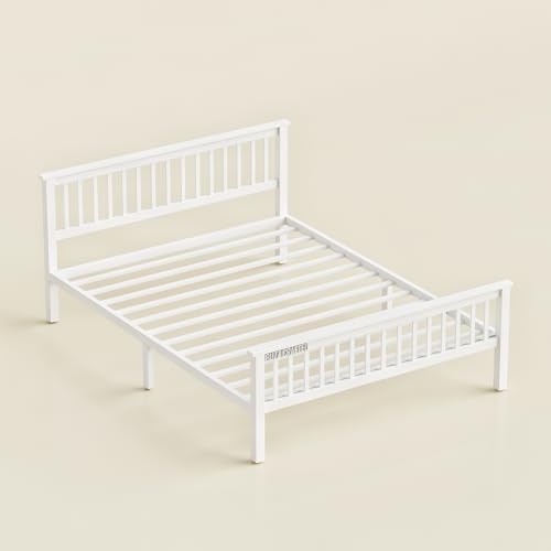 Image of Queen Size Metal Bed Frame | Queen Metal Bed | Queen Iron Bed | QueenSize Steel Bed | Heavy Duty Platform Bed | Steel Slats | No Box Spring Needed | Ideal for Home,Hostel & Guest House (White)